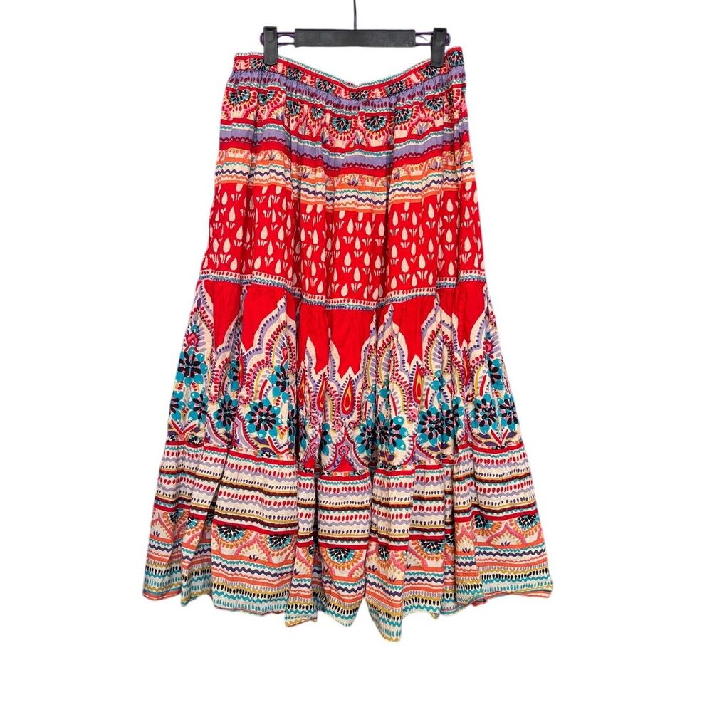 Vintage 90s Y2k Boho Print Long Skirt Bohemian Artsy Retro